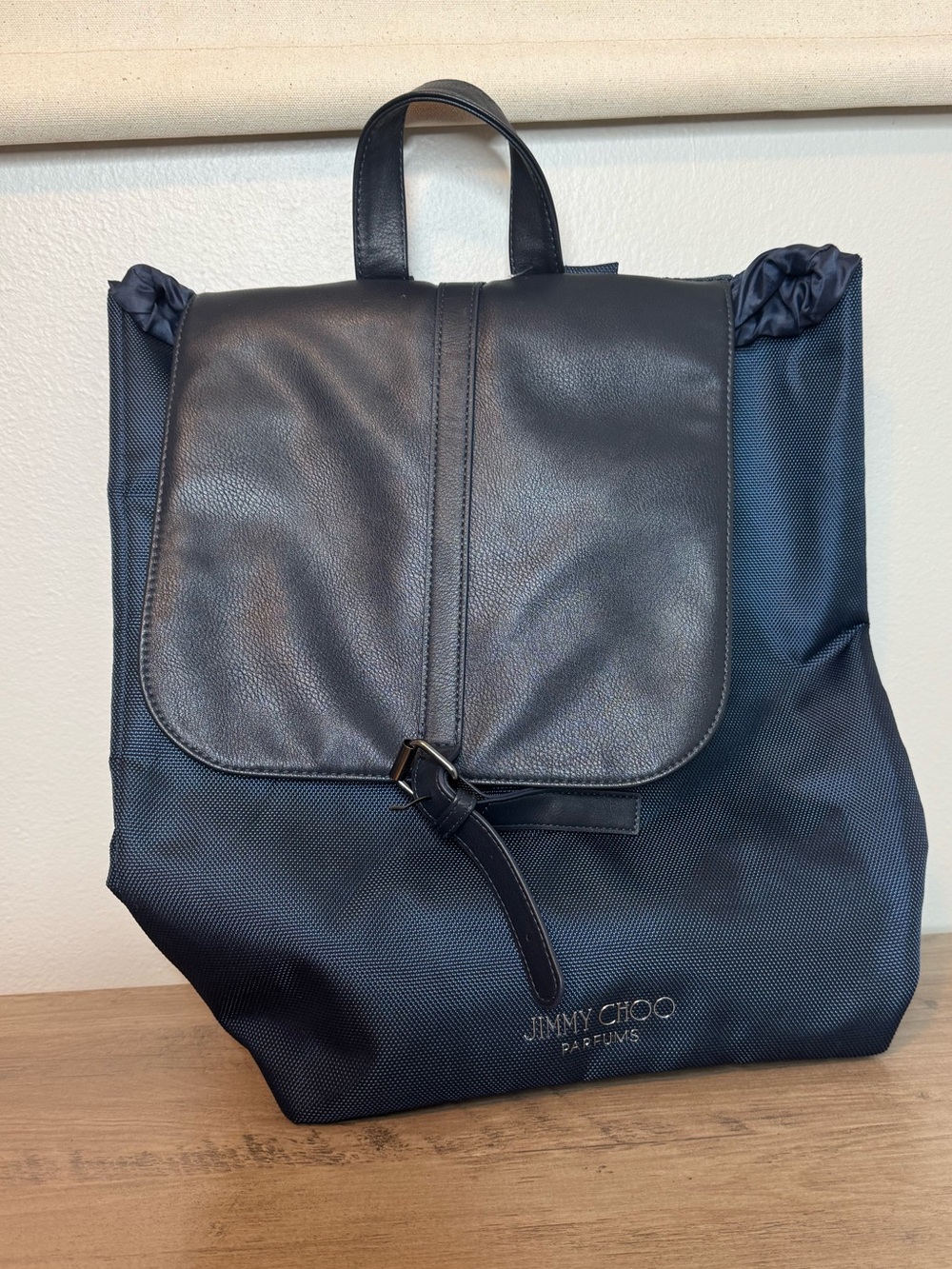 Jimmy Choo Parfums Navy Blue & Black Drawstring Backpack